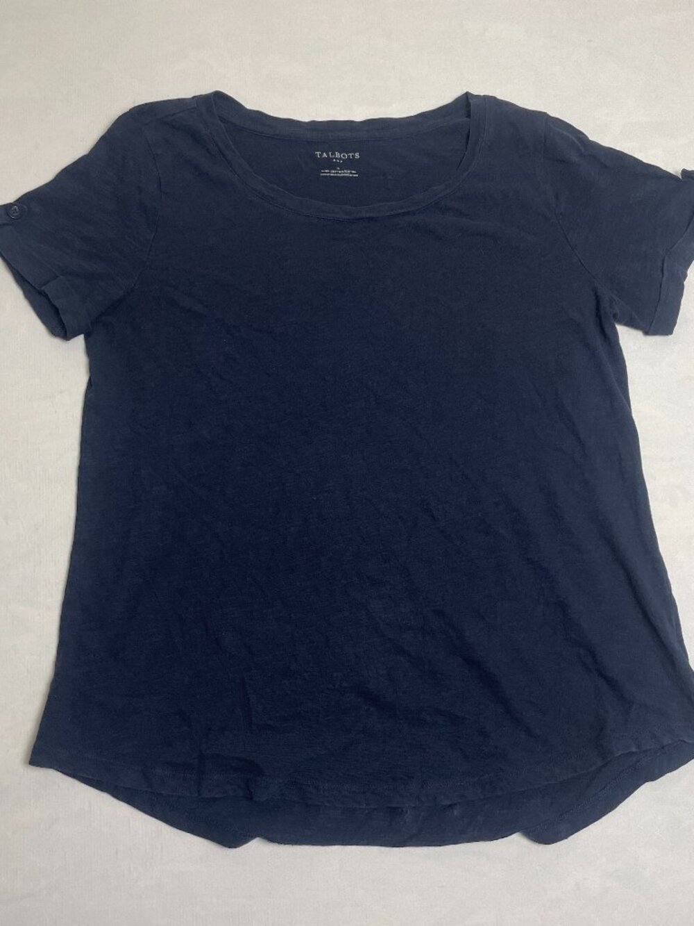 Talbots T-Shirt Womens Large Cotton Slub Scoop Neck Curved Hem Short Sleeve